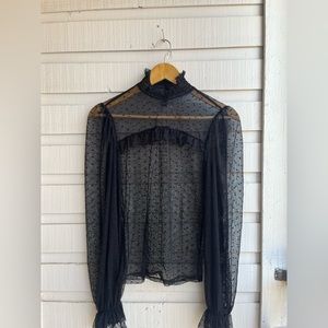 Black Ruffle Mesh Top